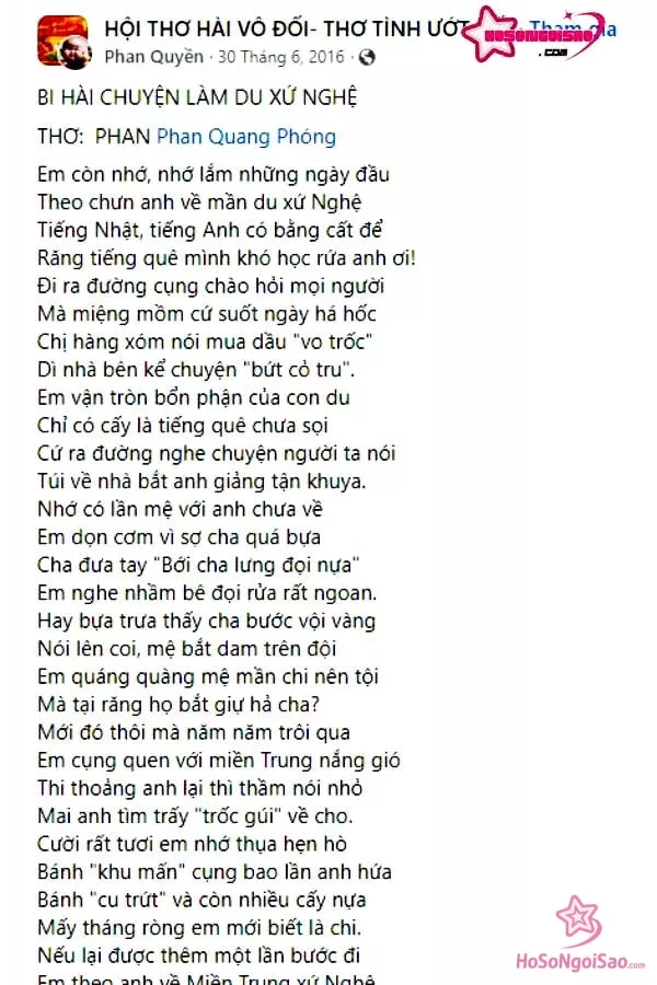 Bài thơ "Về mần du xứ nghệ" - Phan Quang Phóng
