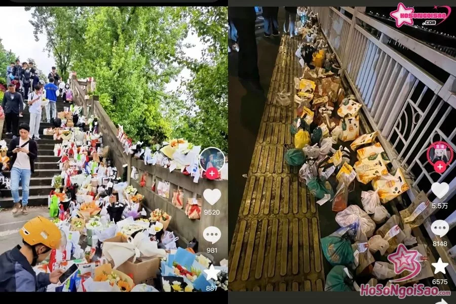 Nhiều người đặt đồ ăn và hoa gửi tới cây cầu cậu tự tử để bày tỏ sự thương xót