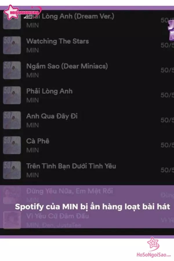 Các ca khúc của MIN bị gỡ khỏi Spotify khiến fan lo lắng