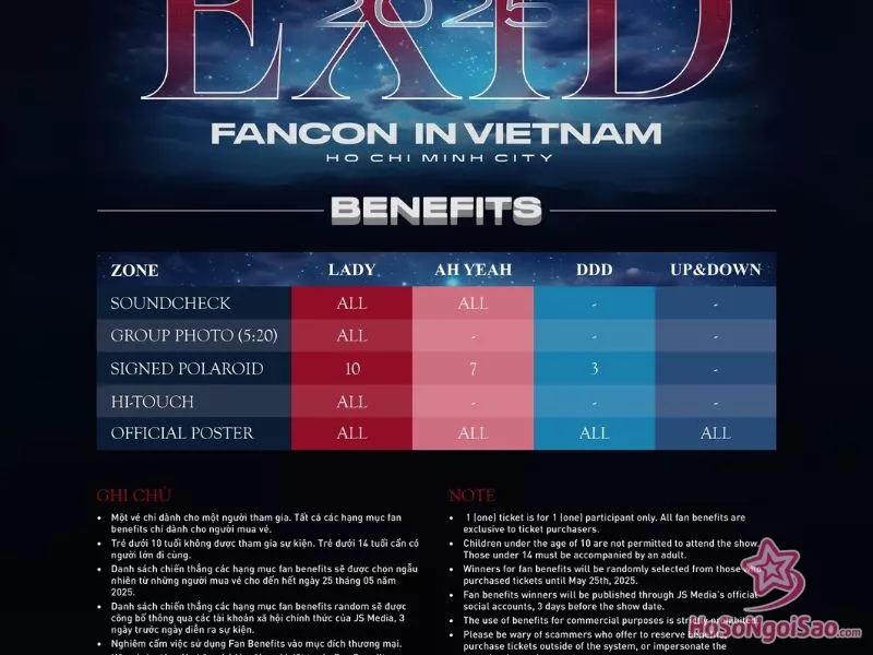 4 hạng vé của Fancon EXID 