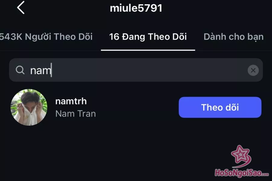 Nam Vlog là 1 trong 16 người được Miu Lê theo dõi trên Instagram