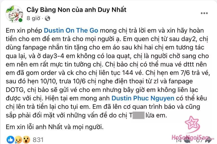 Chủ page Cây bàng non của anh Duy Nhất lên tiếng