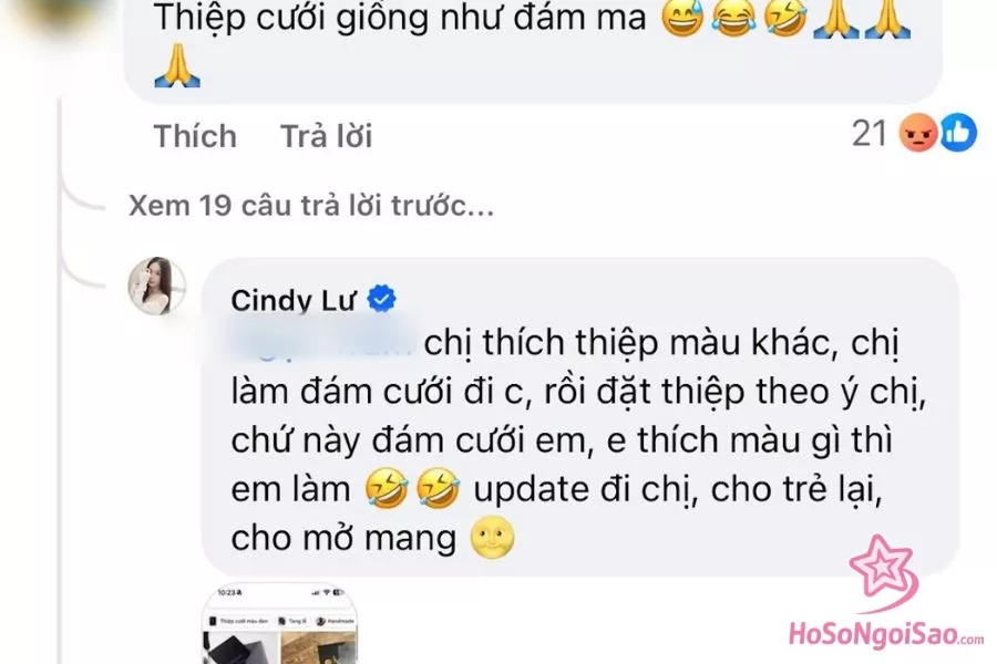 Cindy Lư phản hồi khi thiệp cưới bị chê