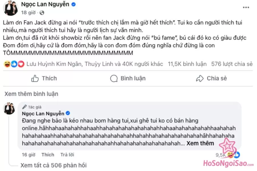 Ngọc Lan tiếp tục đăng thêm một bài viết nhấn mạnh rằng mình “đu fame” Jack