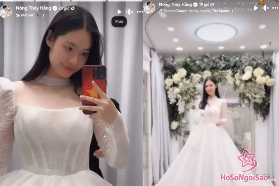Nông Thúy Hằng chia sẻ khoảnh khắc đi thử váy cưới trên trang cá nhân của mình