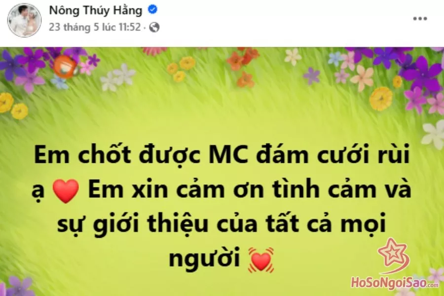 Nông Thúy Hằng từng thông báo đã tìm được người dẫn chương trình trong đám cưới