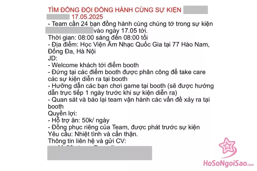Team Thạch Trang đăng tải thông tin thuê staff với giá 50k/ngày