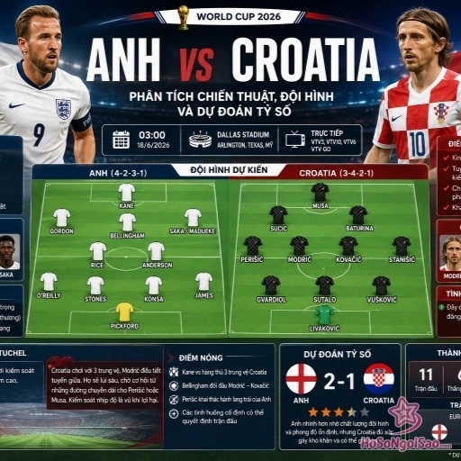 Anh vs Croatia: Phân tích chiến thuật, đội hình và DỰ ĐOÁN tỷ số World Cup 2026